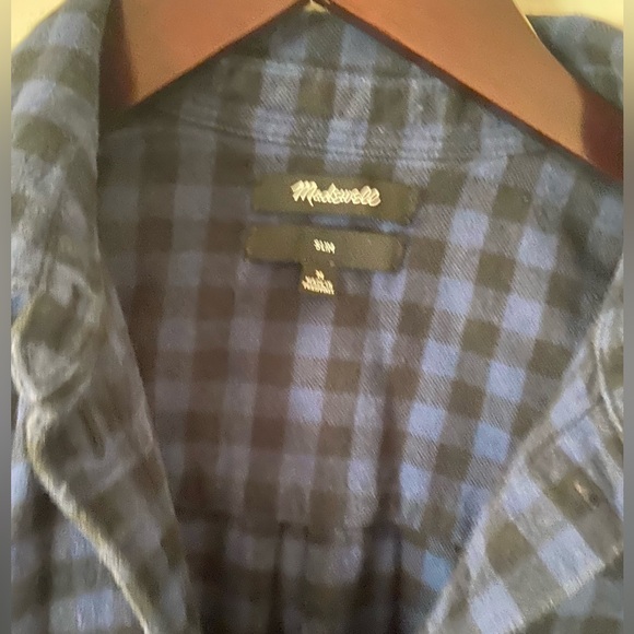 Madewell Blue, Black Long Sleeve Plaid Flannel Slim Button Up Women's Size M - Picture 4 of 4